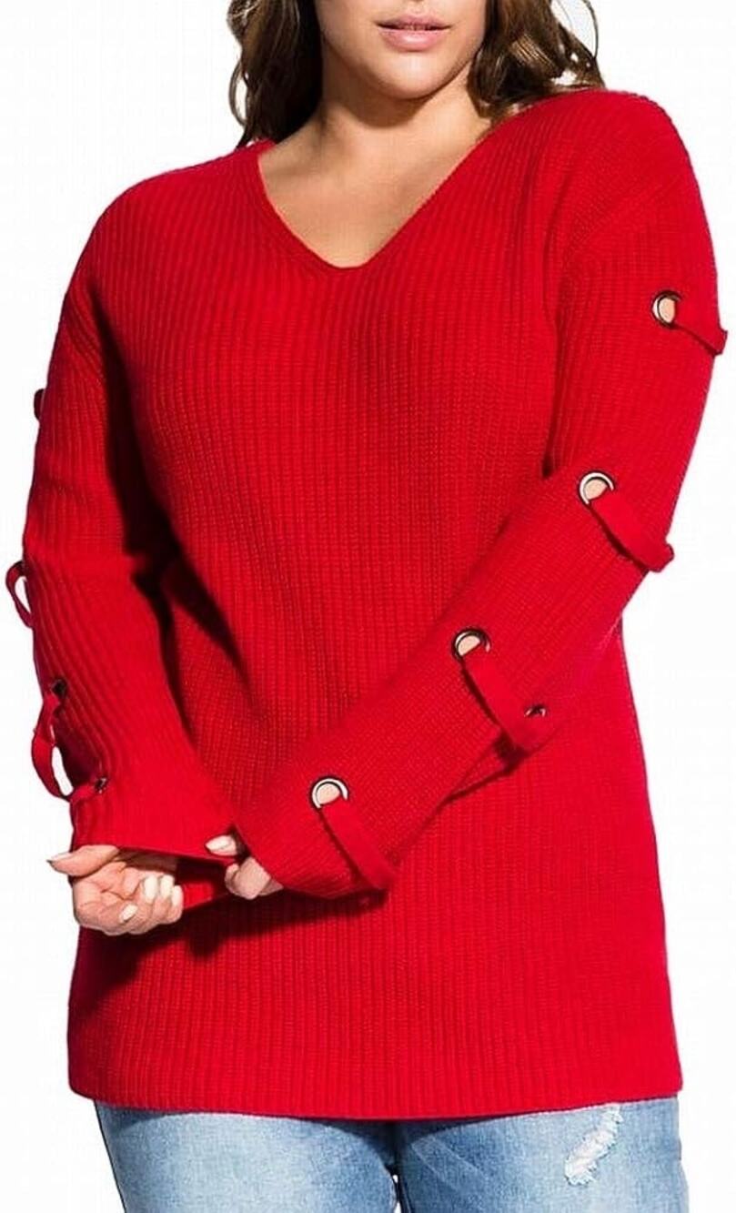 NWT City Chic Grommet Sleeve Pullover Sweater Lust Red 16